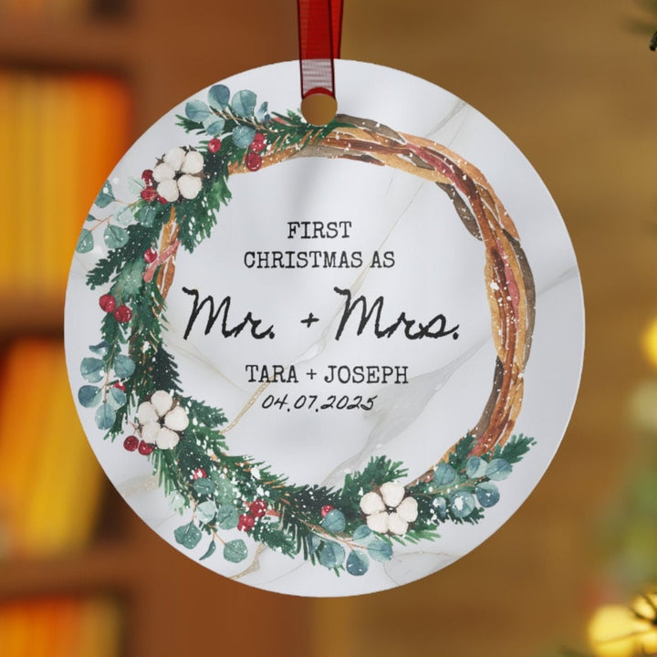 Mr And Mrs First Christmas Wedding Ornament, Ceramic, Personalized, Custom, Tree 16