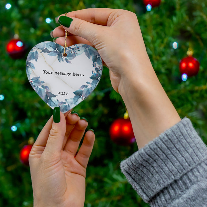 Message Name Christmas Ornament, Ceramic, Personalized, Custom, Floral 21