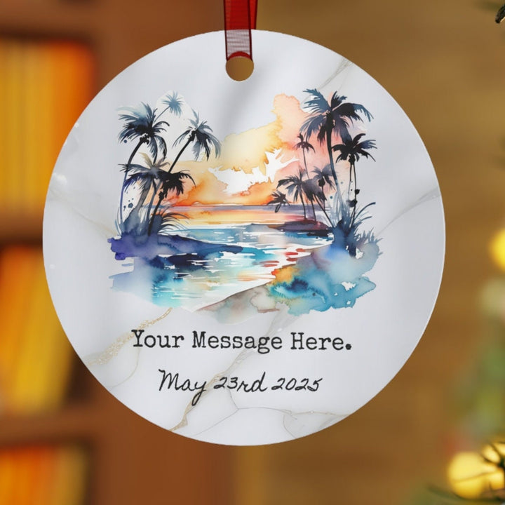 Message Name Beach Tropical Christmas Ornament, Ceramic, Personalized, Custom, Tree