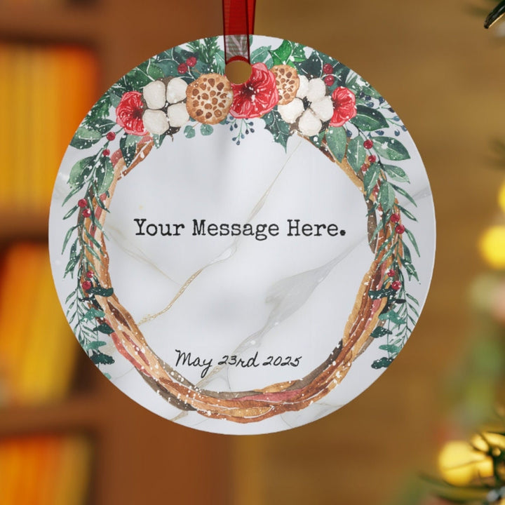 Message Name Christmas Ornament, Ceramic, Personalized, Custom, Floral 24