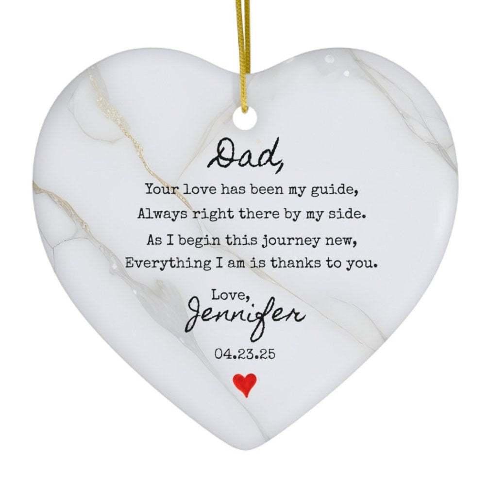 Father of Bride Daughter Wedding Christmas Ornament, Ceramic,  Personalized, Tree Decoration 5