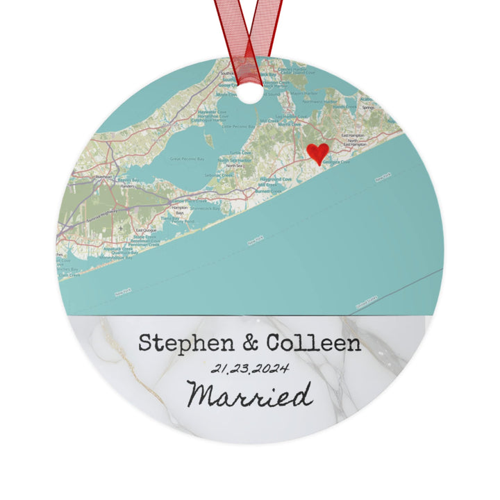 Engagement Married Wedding Map Christmas Ornament, Ceramic, Personalized, Custom, Tree 1