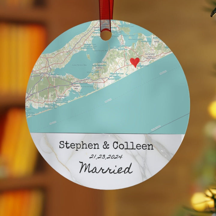 Engagement Married Wedding Map Christmas Ornament, Ceramic, Personalized, Custom, Tree 1