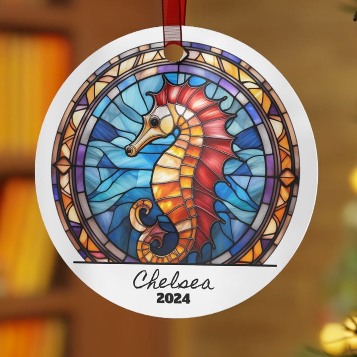 Seahorse Coastal Beach Christmas Ornament, Ceramic, Funny Personalized, Tree Decoration