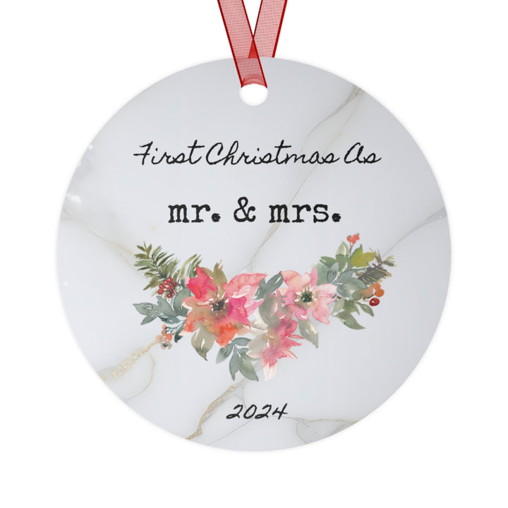 Mr Mrs Wedding Married Floral First Christmas Ornament, Ceramic, Personalized, Custom, Tree