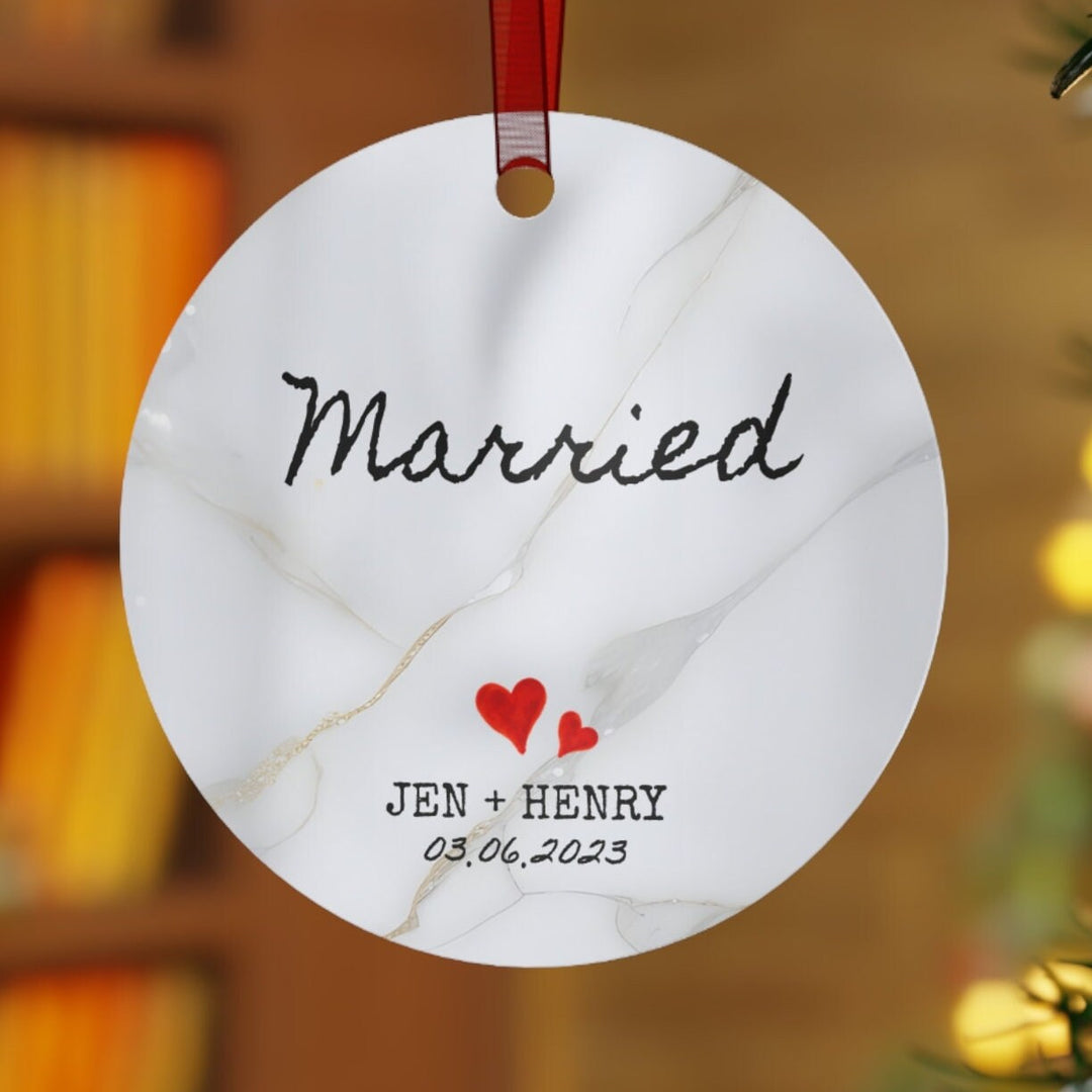 Wedding Married First Christmas Ornament, Ceramic, Personalized, Custom, Tree 66