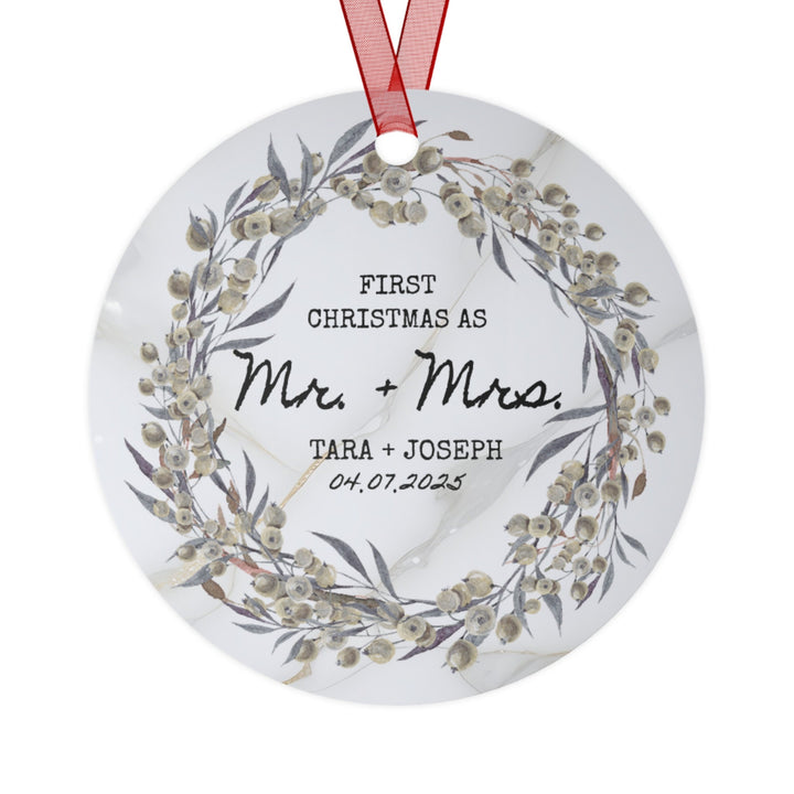 Mr And Mrs Wedding First Christmas Ornament, Ceramic, Personalized, Custom, Tree 2