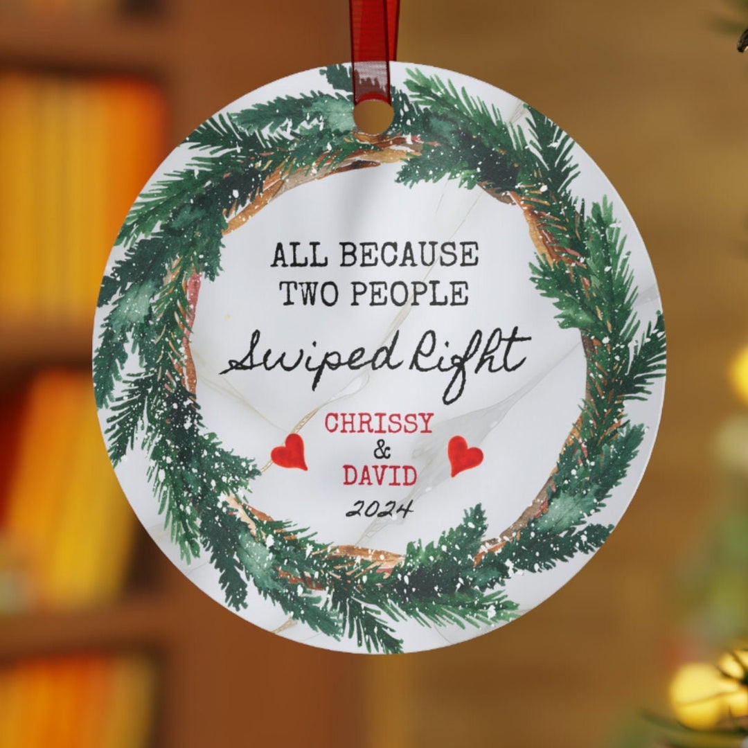 Swiped Right Internet Couples First Christmas Ornament, Ceramic, Funny Personalized, Tree 2