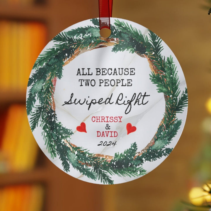 Swiped Right Internet Couples First Christmas Ornament, Ceramic, Funny Personalized, Tree 2