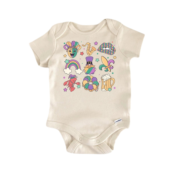 Mardi Gras Icons - Baby Boy Girl Clothes Infant Bodysuit Funny Cute Newborn