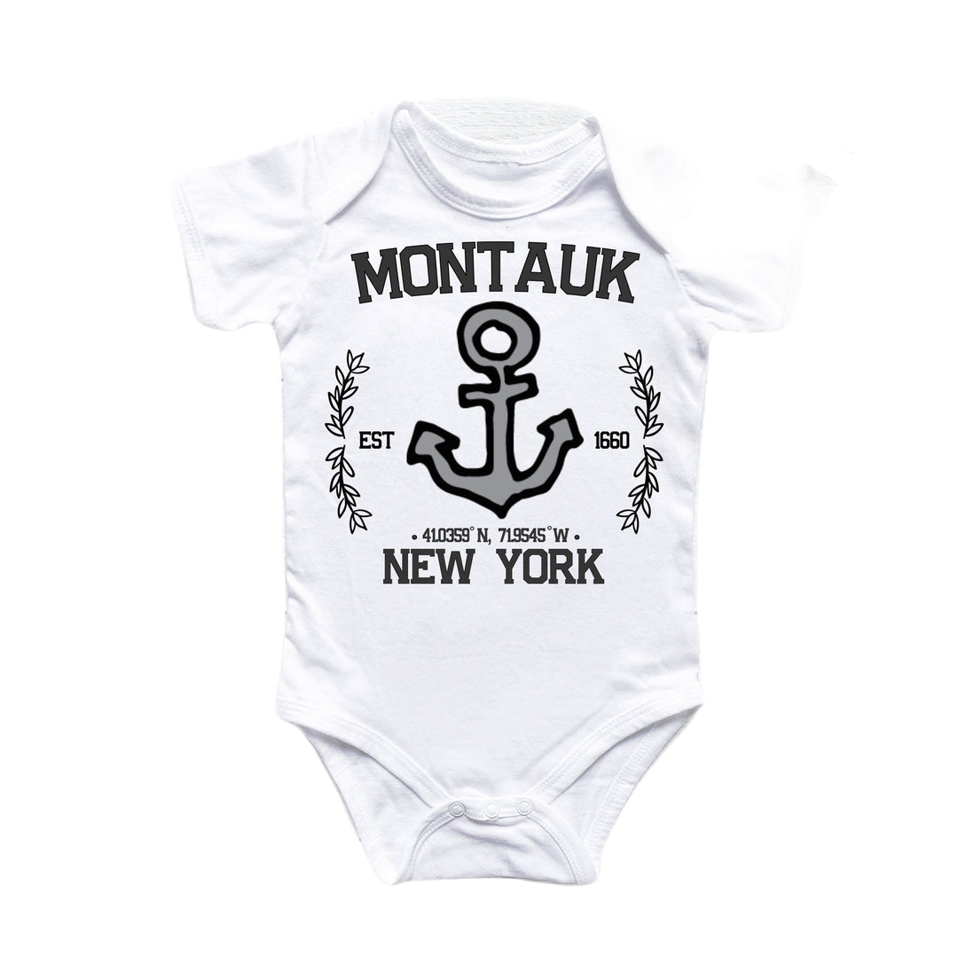 Montauk Hamptons Anchor - Baby Boy Girl Clothes Infant Bodysuit Funny Cute Newborn Onesie