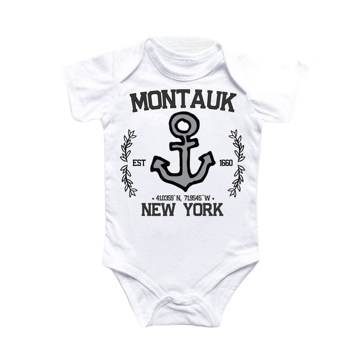 Montauk Hamptons Anchor - Baby Boy Girl Clothes Infant Bodysuit Funny Cute Newborn Onesie