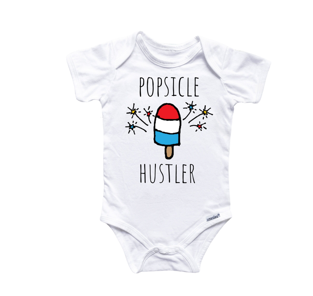 a white bodysuit with popsicle hustler on it