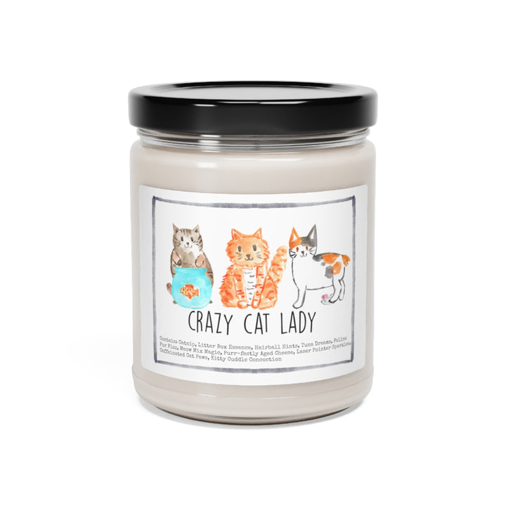 a jar of crazy cat lady candles on a white background