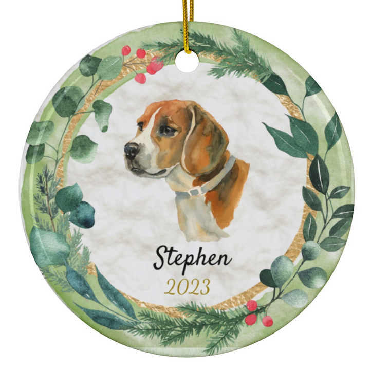 a personalized ornament with a dog on it