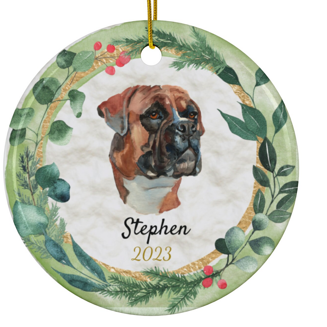 a christmas ornament with a dog on it