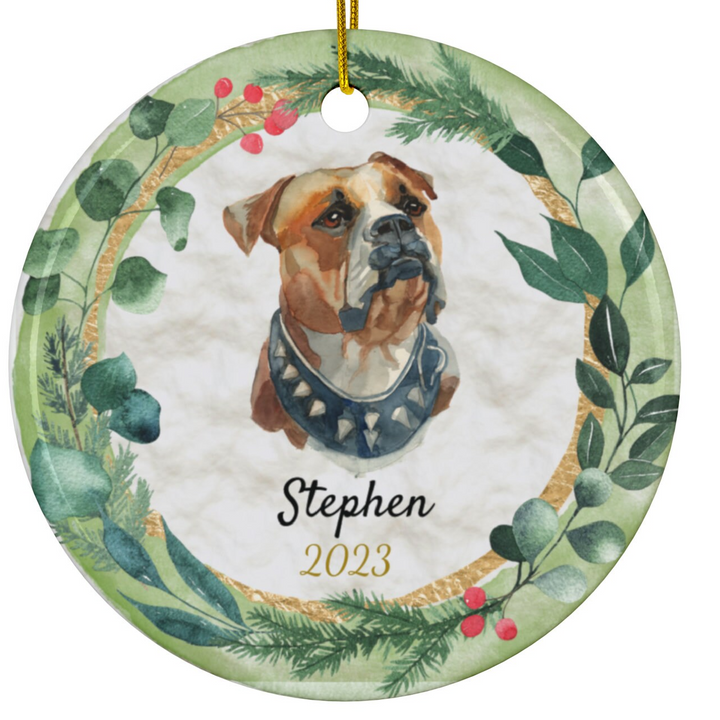 a christmas ornament with a dog on it