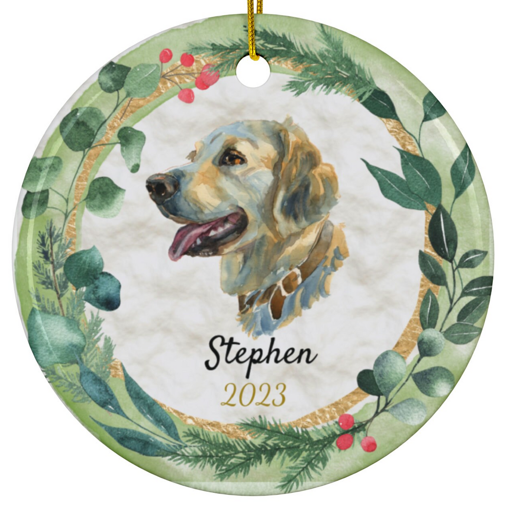 a ceramic ornament with a dog's face on it