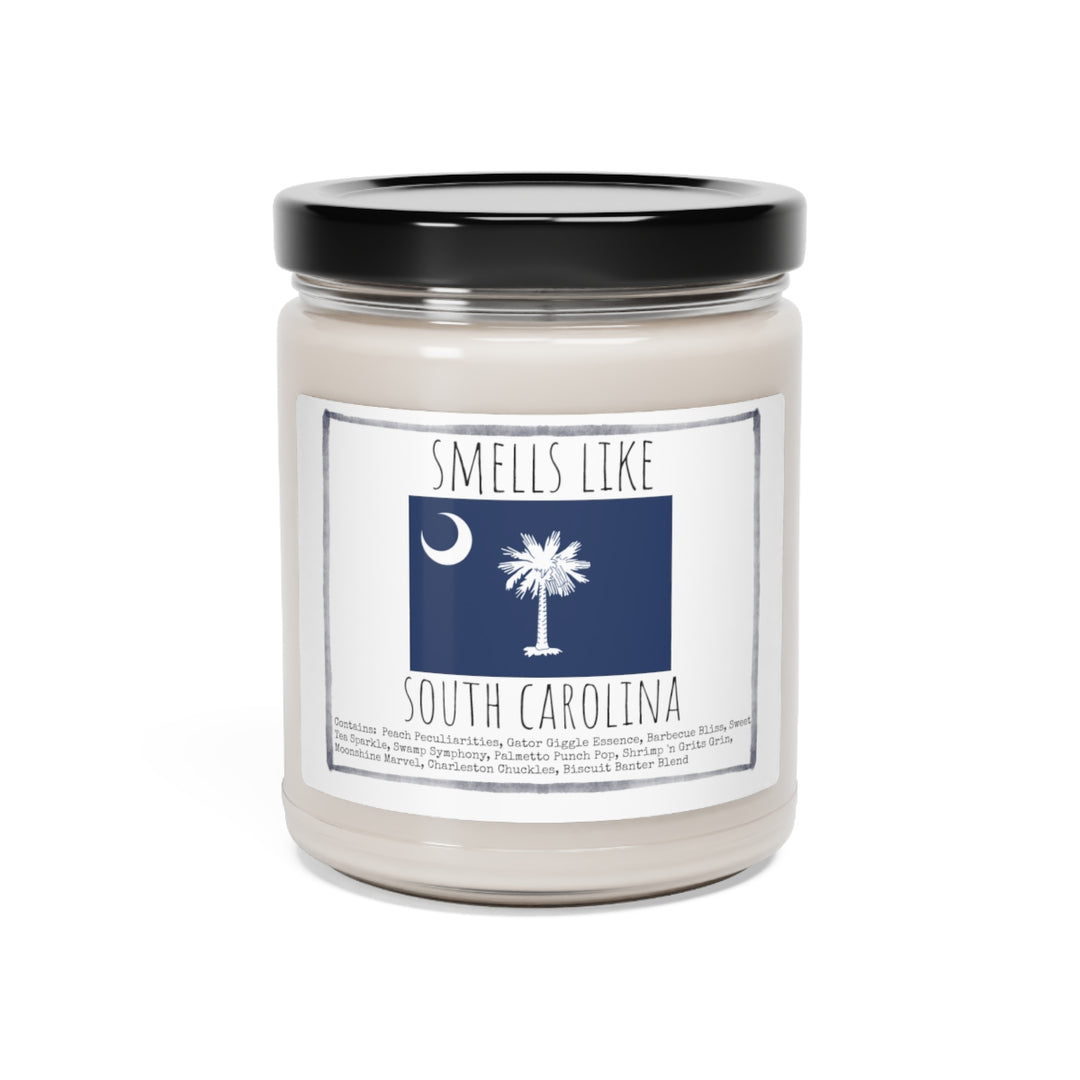 a jar of candles that says smells like south carolina