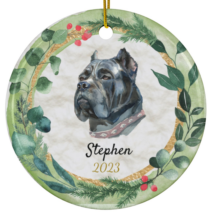 a ceramic ornament with a dog's face on it