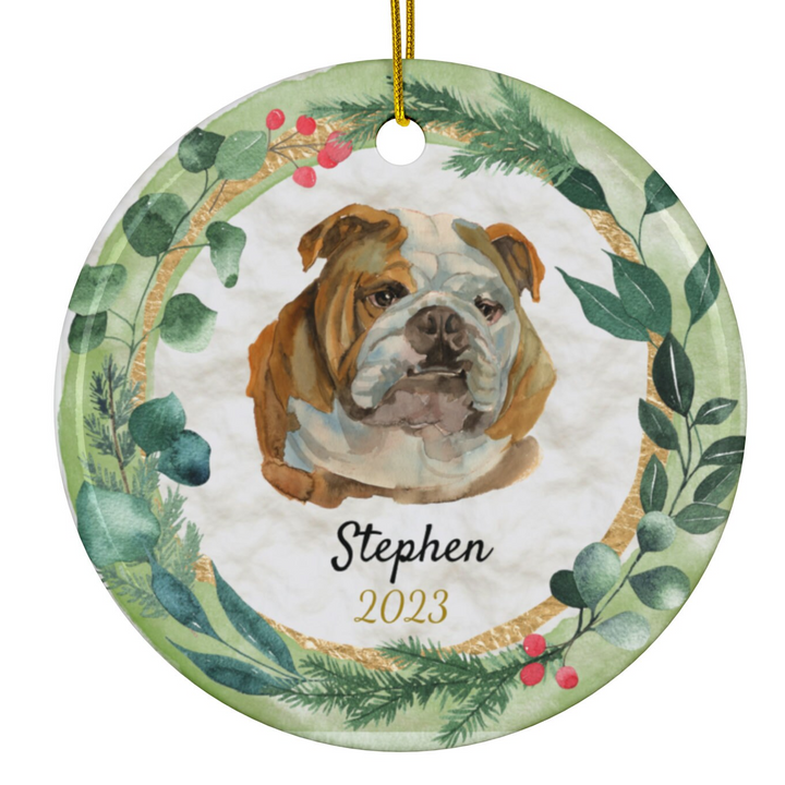 a christmas ornament with a dog on it