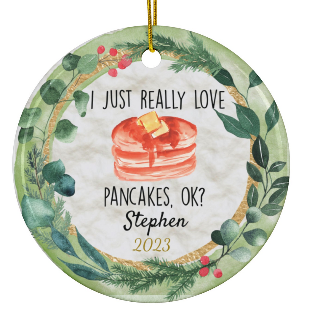 a ceramic ornament with a pancake on it