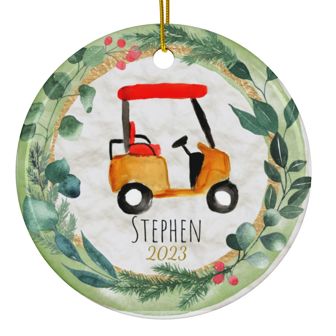 a christmas ornament with a tractor on it