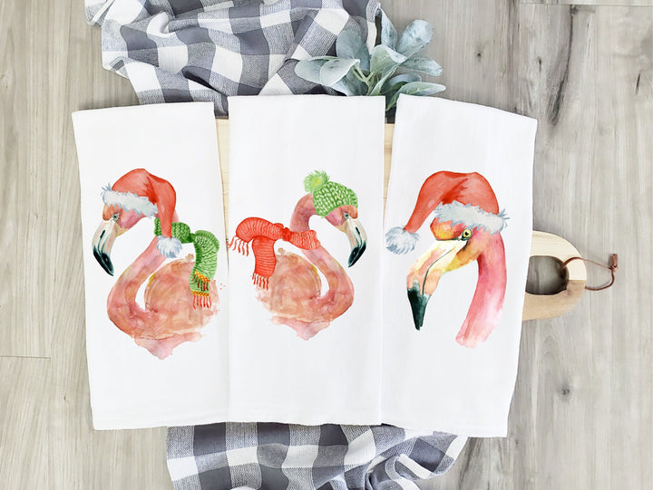 Flamingo Christmas - Kitchen Tea Towel, Hand Dish, Housewarming, Funny, Friend, Gift