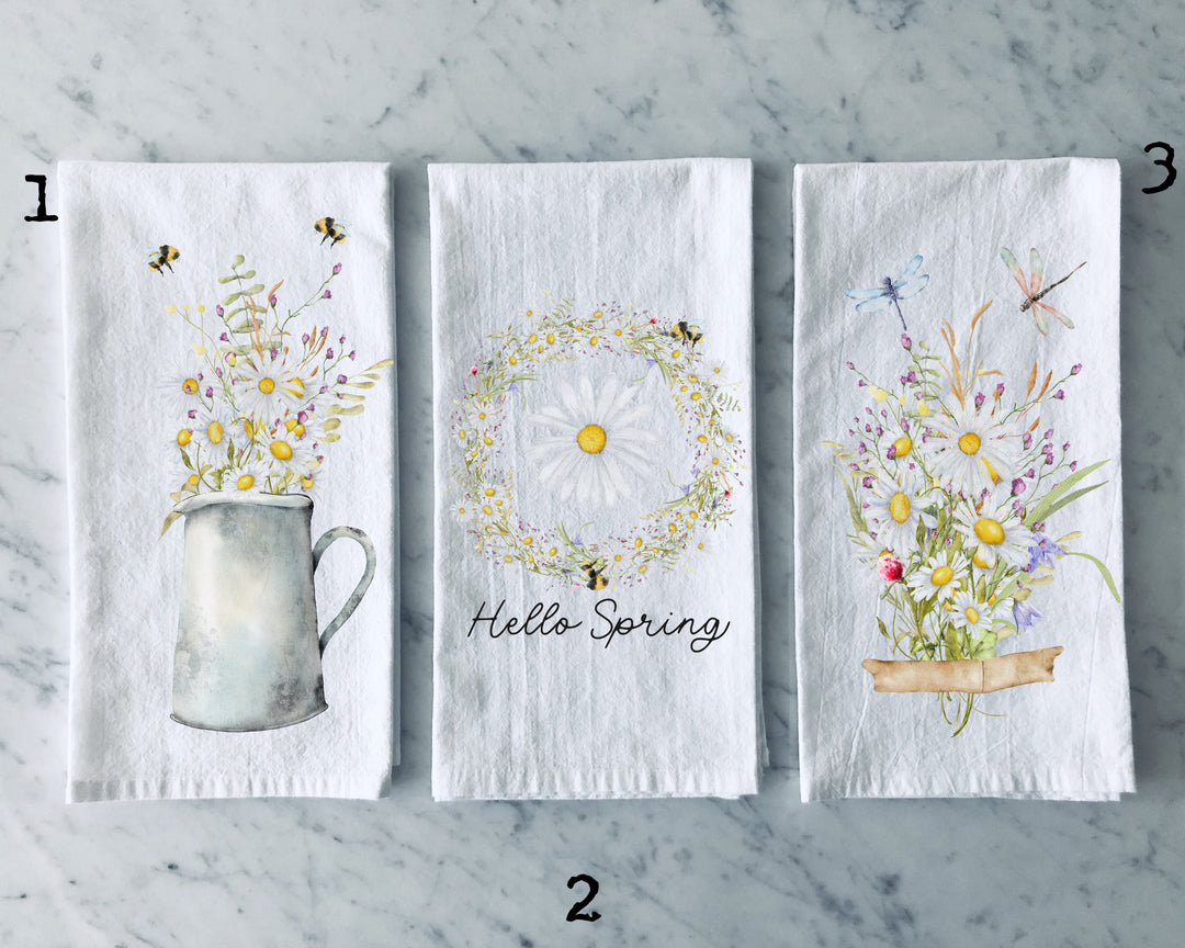 Daisy Flower - Kitchen Tea Towel, Hand Dish, Housewarming, Funny, Friend, Gift