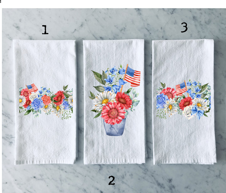 Patriotic Floral - Kitchen Tea Towel, Hand Dish, Housewarming, Funny, Friend, Gift