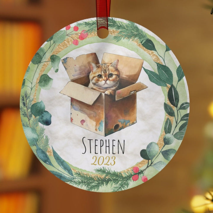 Cat Box - Christmas Ornament, Ceramic, Funny Personalized, Tree Decoration